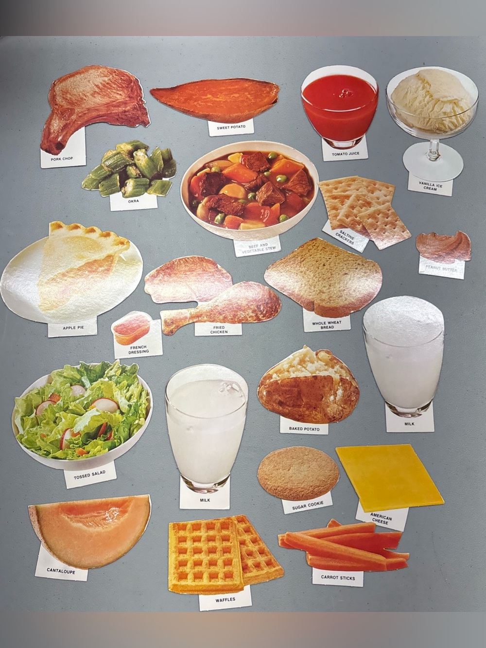 VTG 1970s 21 Food Die Cut Nutrition School Cardboard Dietary Crafts Scrapbooking